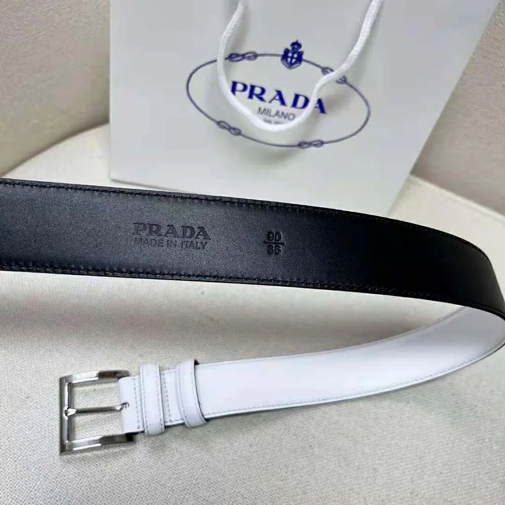 Prada Leather Belt with Enameled-Metal Triangle Logo for Women in White