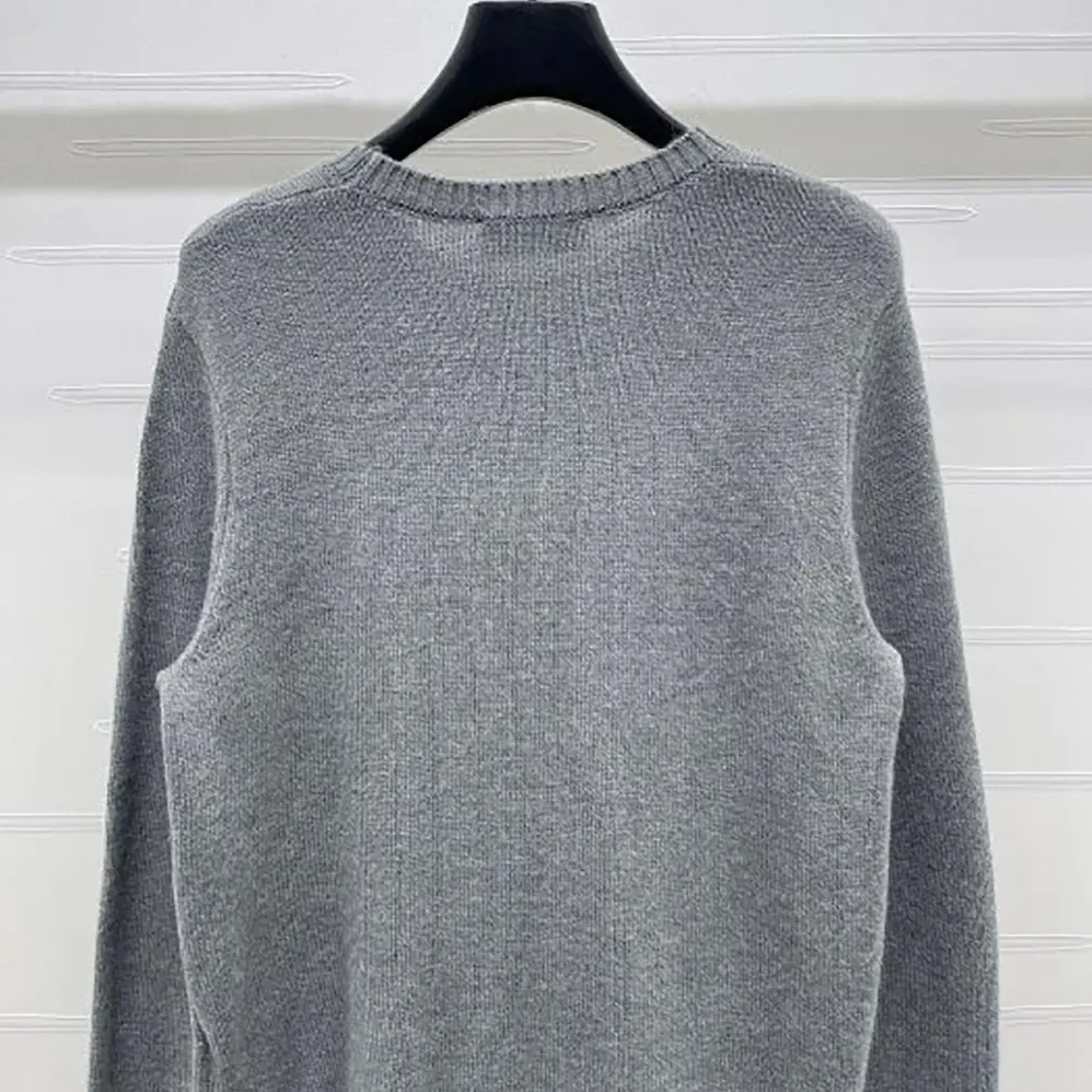 Miu Miu Double Cashmere Sweater with Logo for Women in Grey Miu Miu Double Cashmere Sweater with Logo for Women in Grey