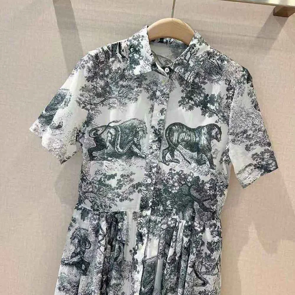 Dior Mid-Length Shirt Dress White and Navy Blue Toile de Jouy Cotton Voile for Women Dior Mid-Length Shirt Dress White and Navy Blue Toile de Jouy Cotton Voile for Women