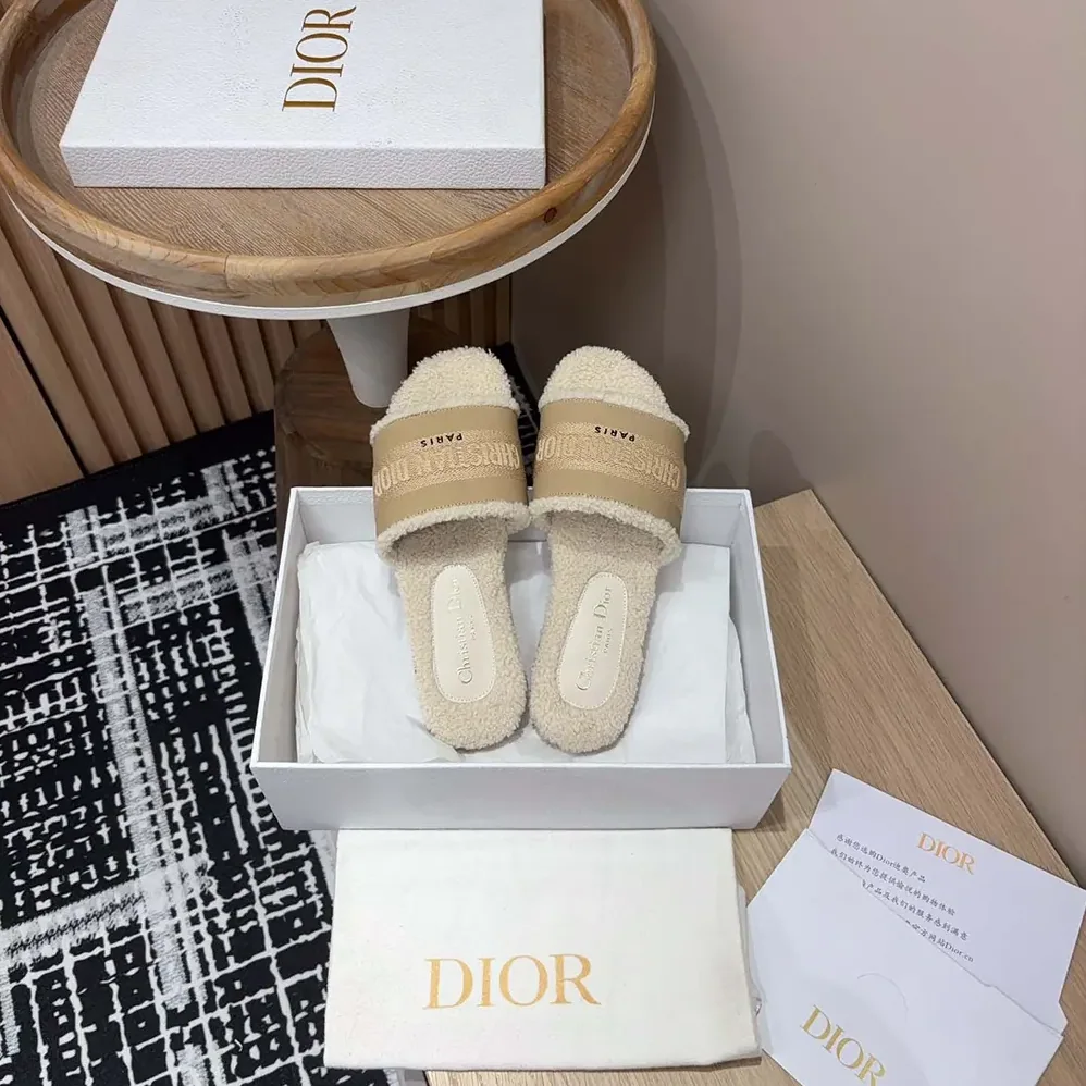 Dior Dway Slide Beige Calfskin and Embroidered Cotton for Women Dior Dway Slide Beige Calfskin and Embroidered Cotton for Women