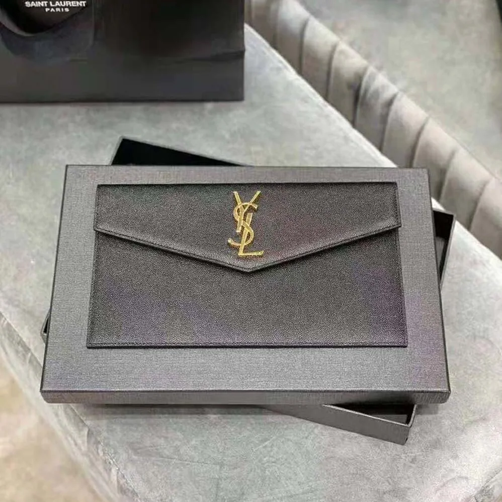 Saint Laurent YSL Uptown Pouch in Grain DE Poudre Embossed Leather for Women in Black Saint Laurent YSL Uptown Pouch in Grain DE Poudre Embossed Leather for Women in Black