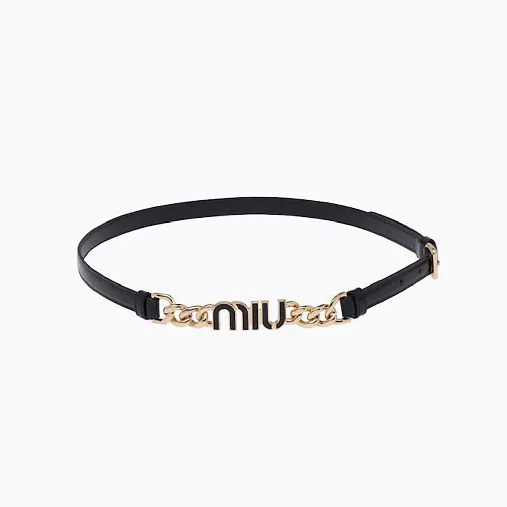 Miu Miu Brushed Leather Belt with Logo for Women in Black