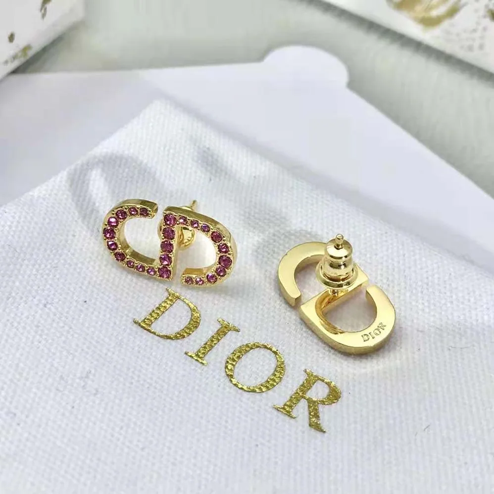 Dior Petit CD Stud Earrings Gold-Finish Metal and Light Pink Crystals for Women Dior Petit CD Stud Earrings Gold-Finish Metal and Light Pink Crystals for Women