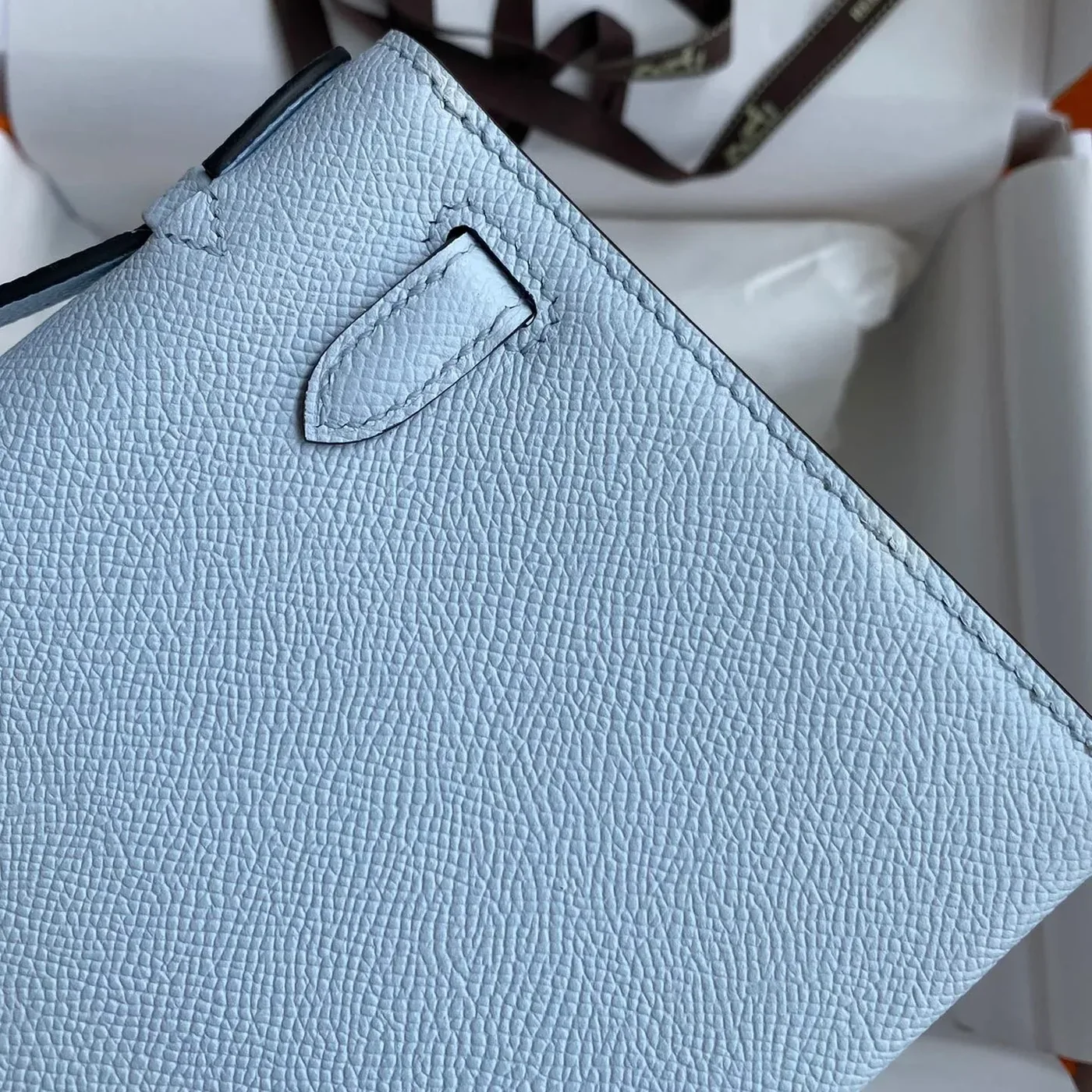 Hermes Kelly Pochette Top Handle Bag / Sky Blue Epsom Gold Hardware