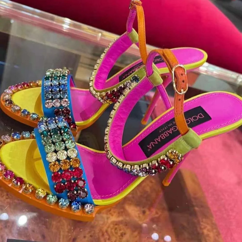 Dolce Gabbana D&G Satin Sandals with Fusible Rhinestone Detailing for Women Dolce Gabbana D&G Satin Sandals with Fusible Rhinestone Detailing for Women