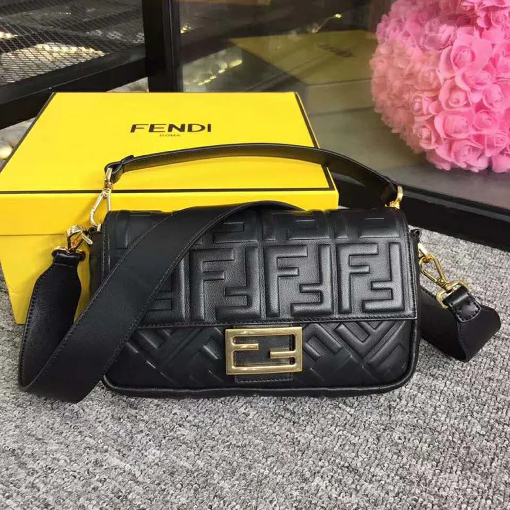 Fendi Iconic Baguette Leather Bag in Medium Size for Women in Black