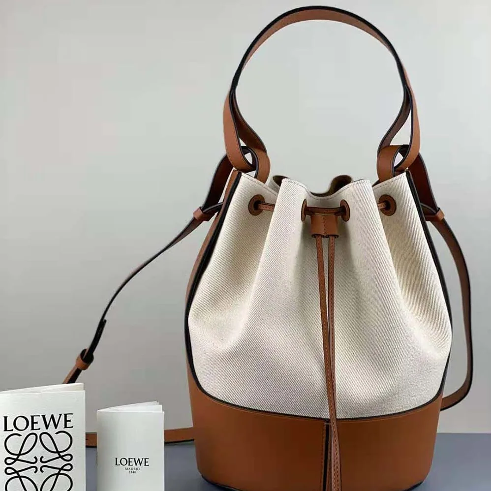Loewe Balloon Bag in Canvas and Calfskin for Women in Brown
