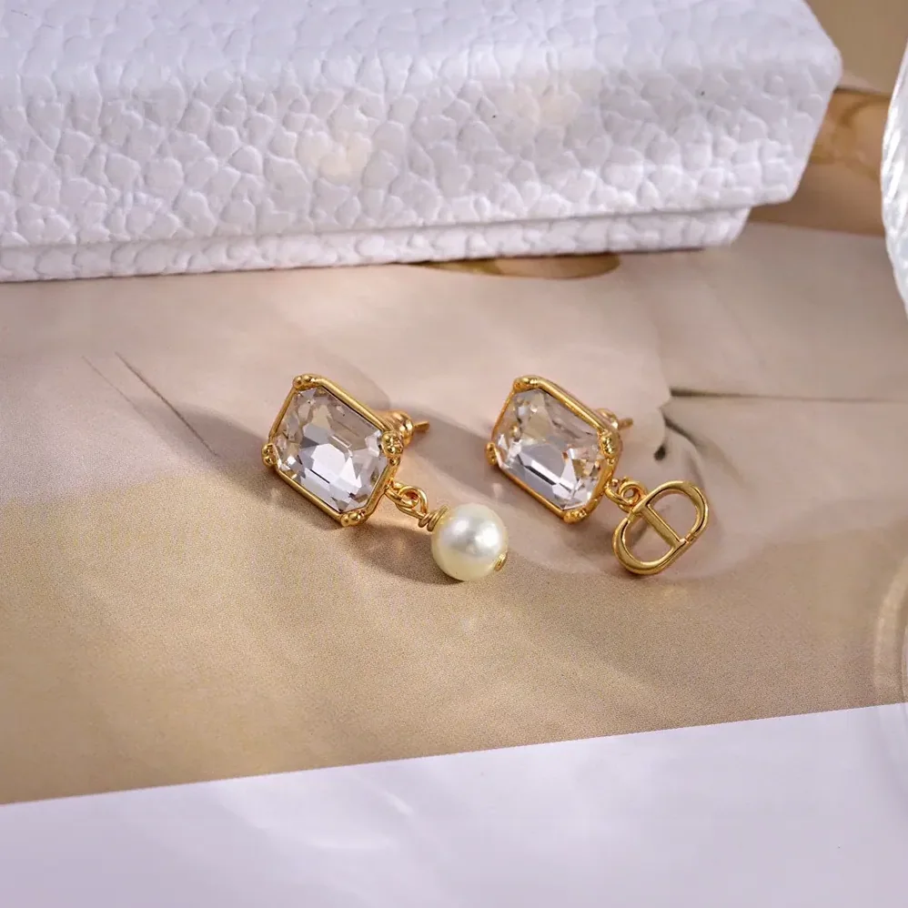 Dior Tribales Earrings Gold-Finish Metal with White Resin Pearls and Silver for Women in Tone Crystals