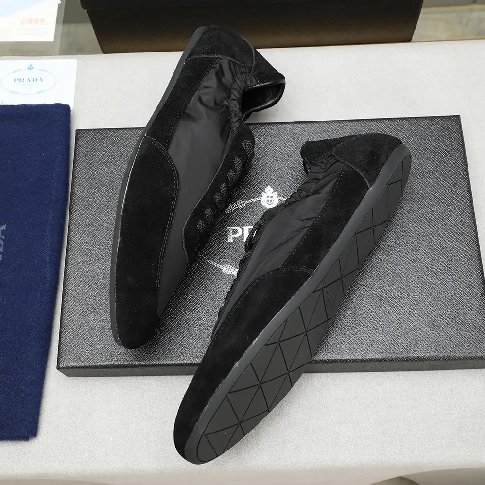 Prada Collapse Re-Nylon and Suede Elasticized Sneakers for Unisex in Black Prada Collapse Re-Nylon and Suede Elasticized Sneakers for Unisex in Black