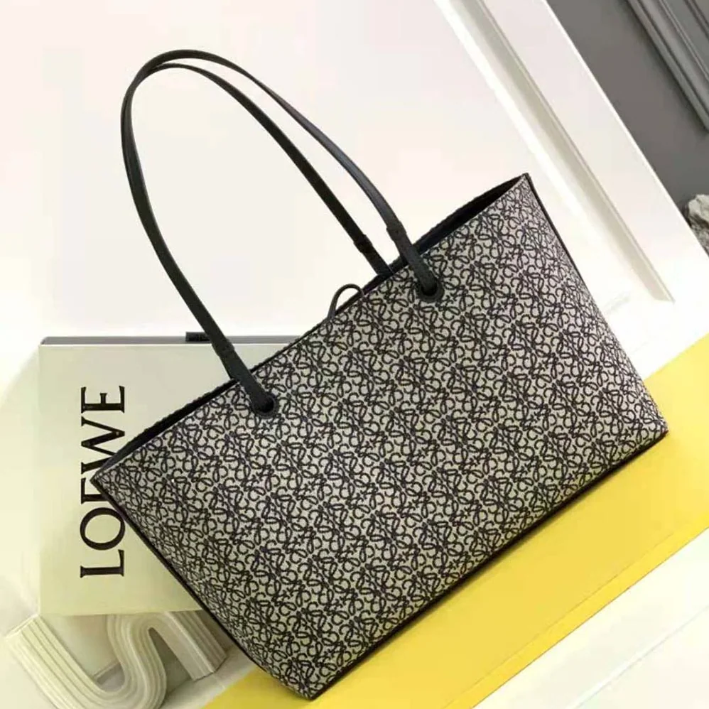 Loewe East West Tote Bag in Anagram Jacquard and Calfskin for Women in Black Loewe East West Tote Bag in Anagram Jacquard and Calfskin for Women in Black