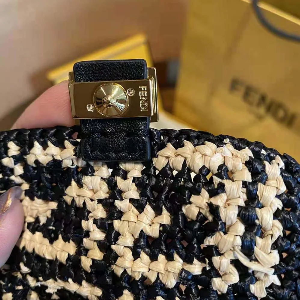 Fendi Nano Baguette Charm Black Raffia Charm for Women Fendi Nano Baguette Charm Black Raffia Charm for Women