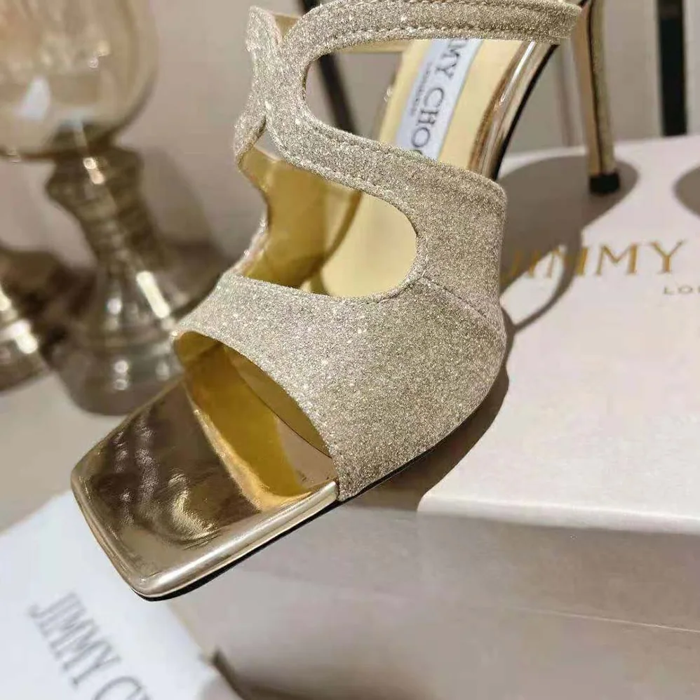 Jimmy Choo Anise 95 Platinum Ice Dusty Glitter Mules for Women Jimmy Choo Anise 95 Platinum Ice Dusty Glitter Mules for Women