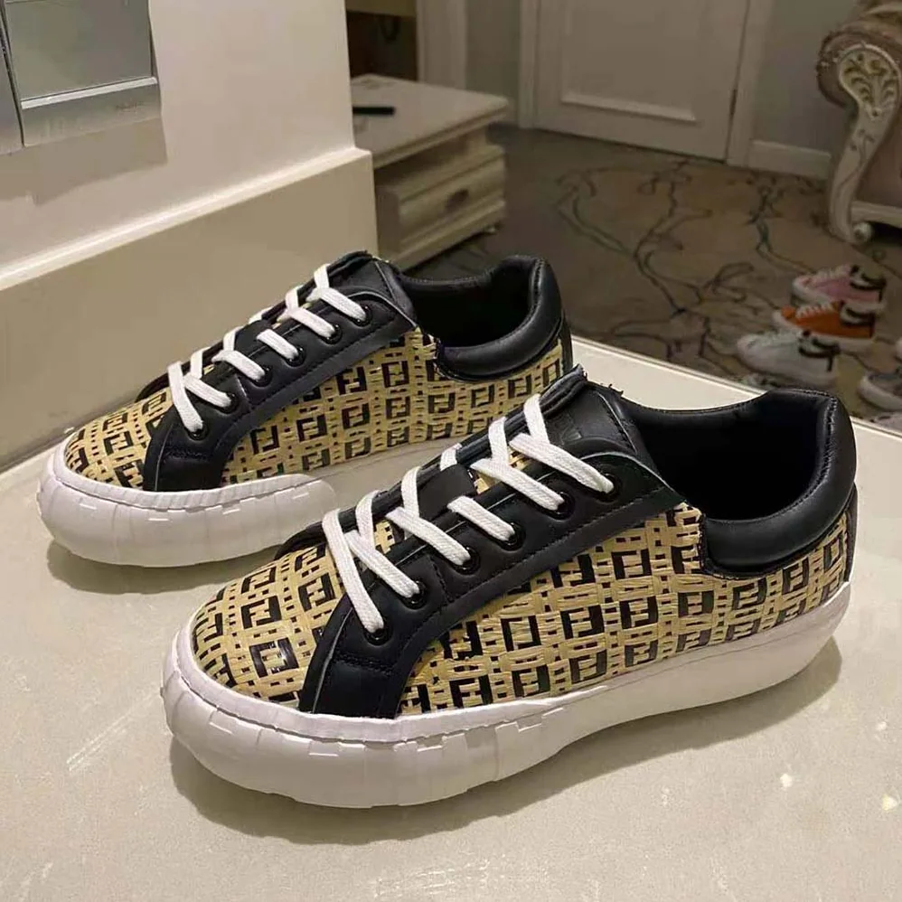 Fendi Sneakers Natural Raffia Low-Tops for Women in Beige
