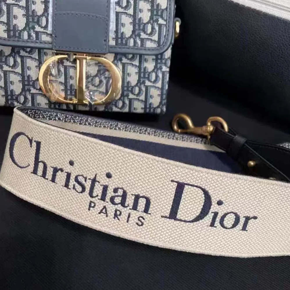 Dior Shoulder Strap with Ring Blue ‘CHRISTIAN DIOR PARIS' Embroidery for Women Dior Shoulder Strap with Ring Blue ‘CHRISTIAN DIOR PARIS' Embroidery for Women