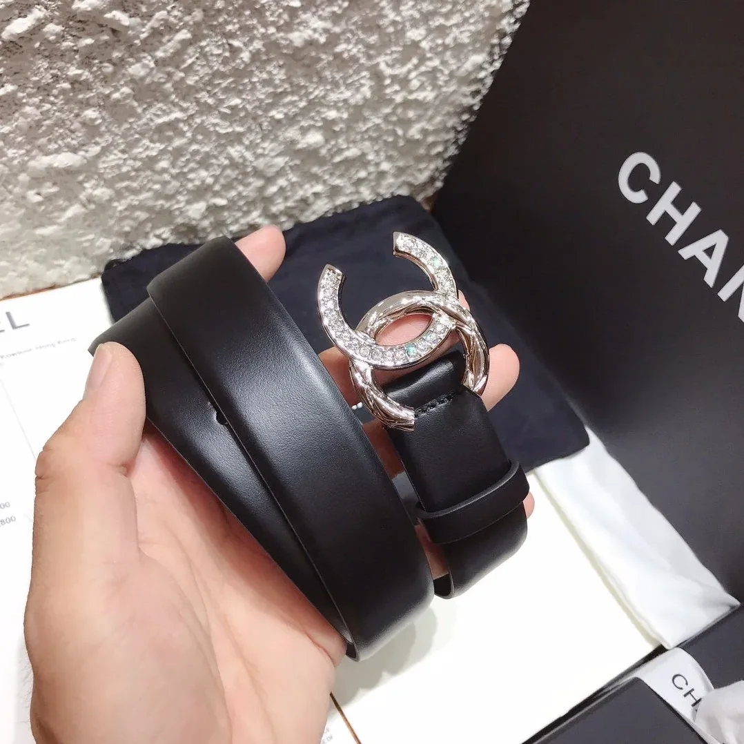 Chanel Black Belt With Double C Buckle Silver in Toned Metal Women
