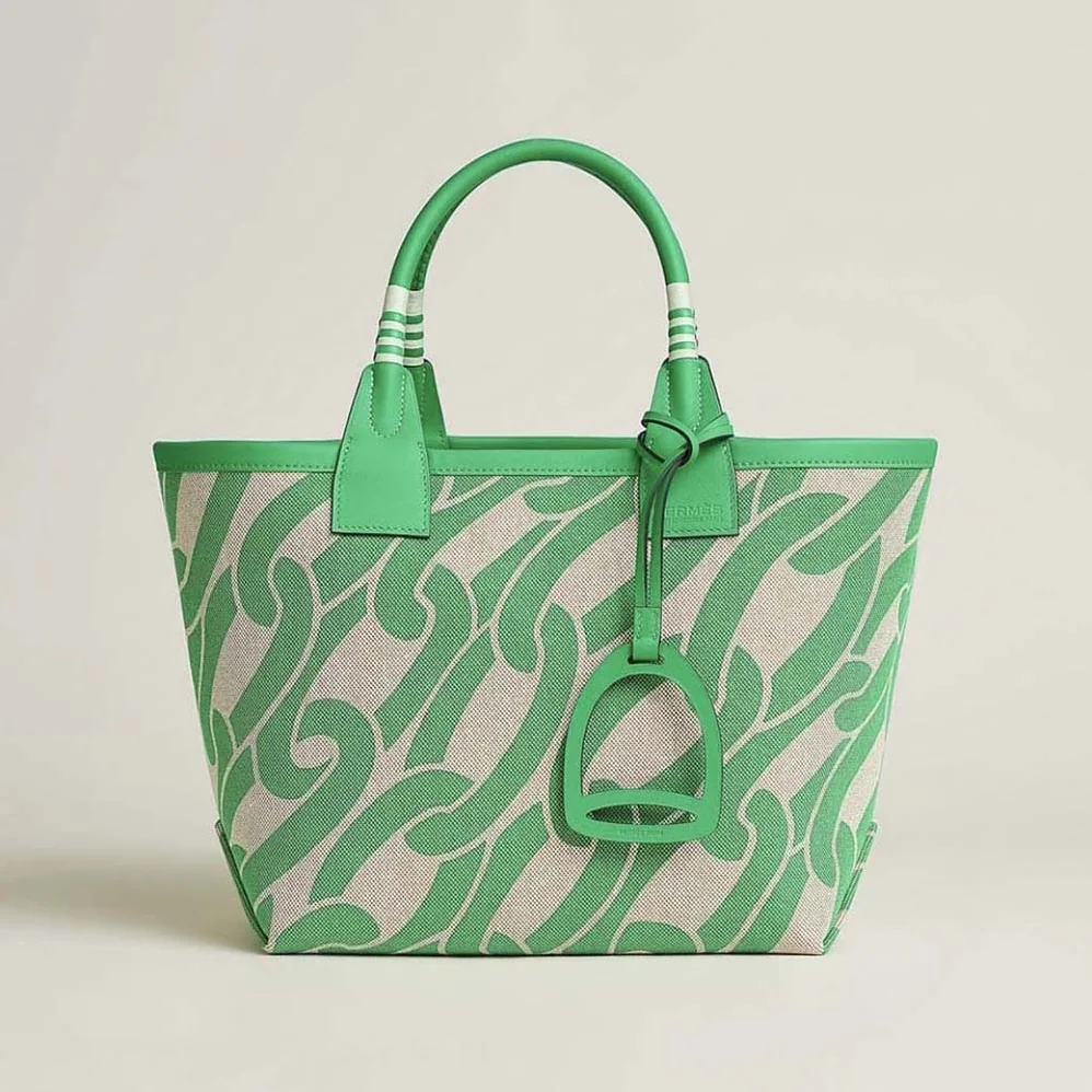 Hermes Steeple 25 Ecru Tote Bag for Unisex in Green Hermes Steeple 25 Ecru Tote Bag for Unisex in Green