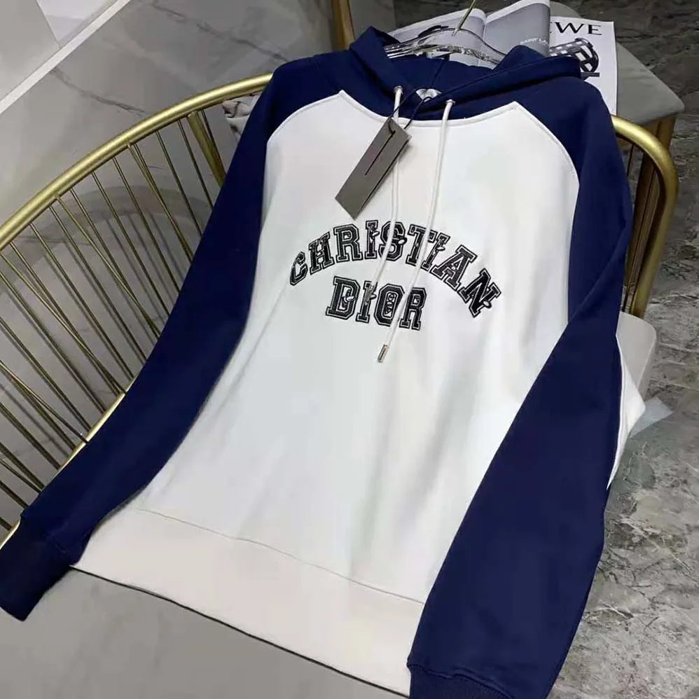 Dior Dior and Kenny Scharf Hooded Sweatshirt Deep Blue and White Cotton Fleece for Men