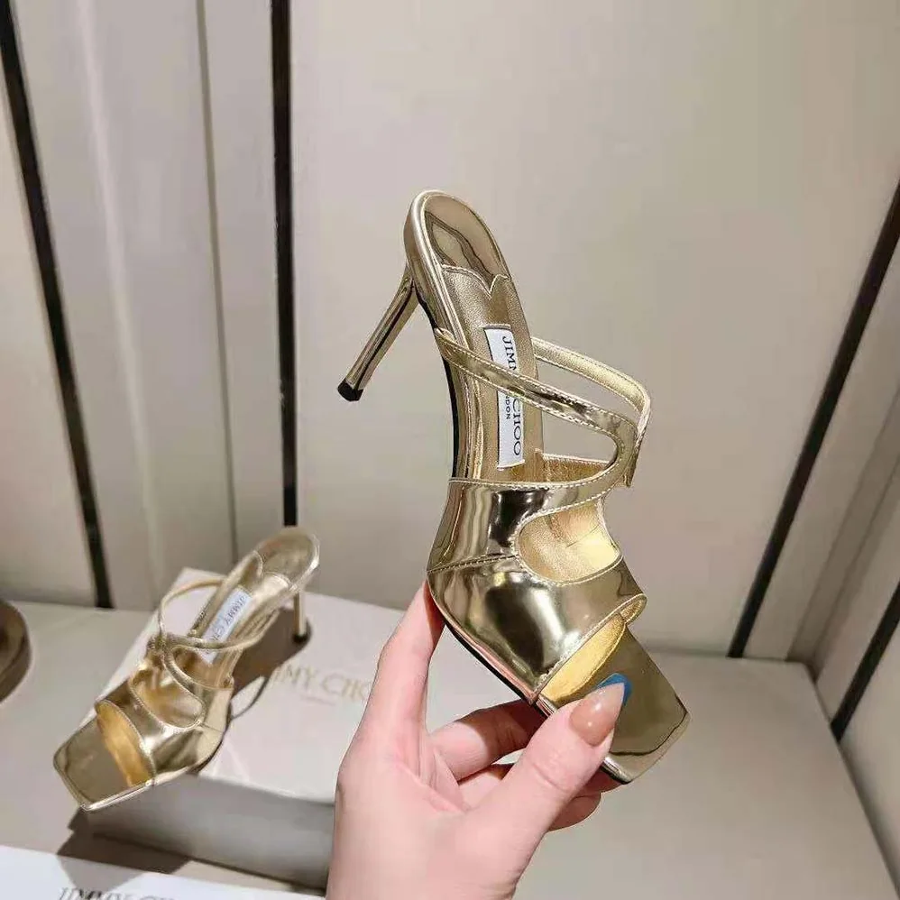 Jimmy Choo Anise 95 Gold Liquid Metal Leather Mules for Women Jimmy Choo Anise 95 Gold Liquid Metal Leather Mules for Women