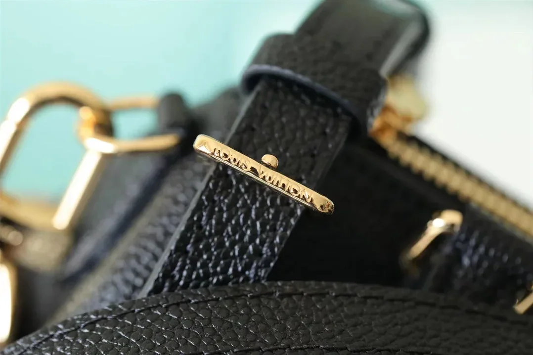 Louis Vuitton Nano Speedy Top Handle Bag / Black/ Beige Monogram Empreinte Gold Hardware