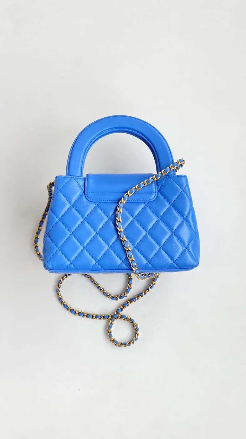 Chanel Kelly Mini Top Handle Bag in Blue Gold Hardware