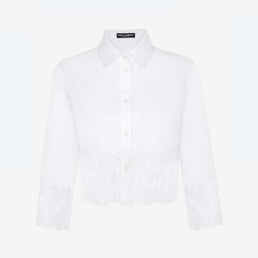 Dolce Gabbana D&G Cropped Poplin Shirt with Lace Inserts for Women Dolce Gabbana D&G Cropped Poplin Shirt with Lace Inserts for Women