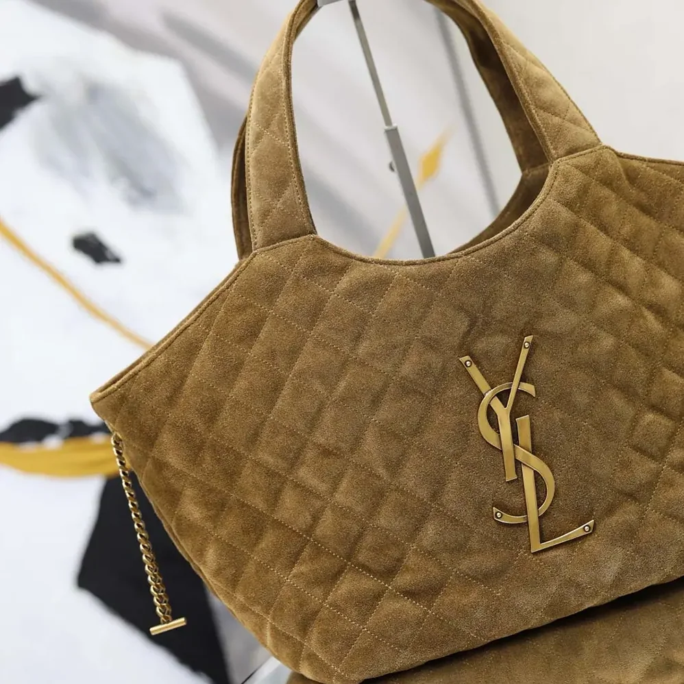 Saint Laurent YSL Icare Medium In Quilted Suede for Women in Brown