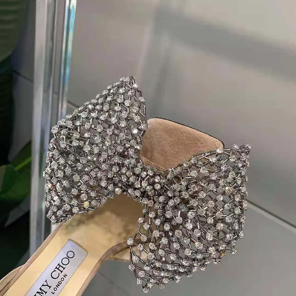Jimmy Choo Mana 100 Ballet Pink Suede Sandals with Crystal Bow Clasp for Women Jimmy Choo Mana 100 Ballet Pink Suede Sandals with Crystal Bow Clasp for Women