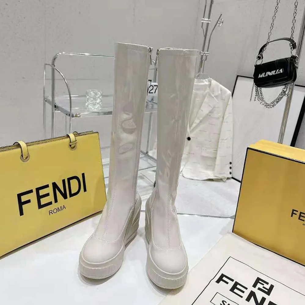 Fendi Fashion Show White Patent Leather Boots for Women Fendi Fashion Show White Patent Leather Boots for Women