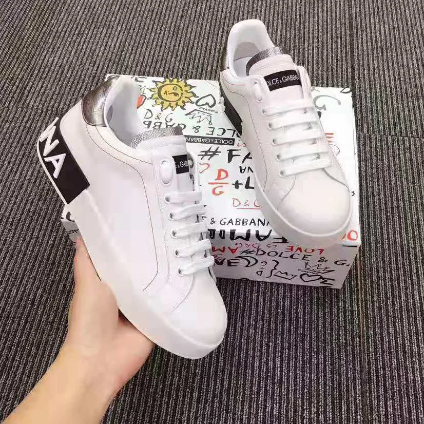 Dolce Gabbana D&G Calfskin Nappa Portofino Sneakers for Women in Silver Dolce Gabbana D&G Calfskin Nappa Portofino Sneakers for Women in Silver