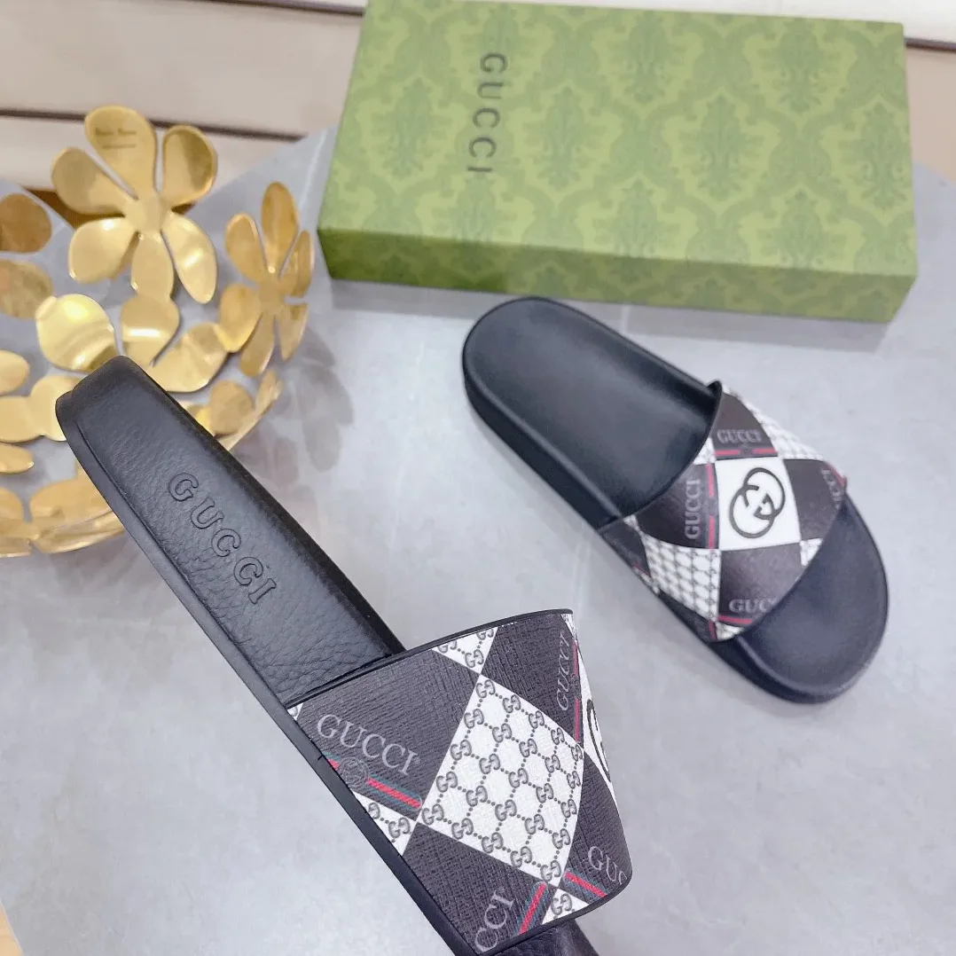 Gucci Logo GG Supreme Slides With Web Black for Women