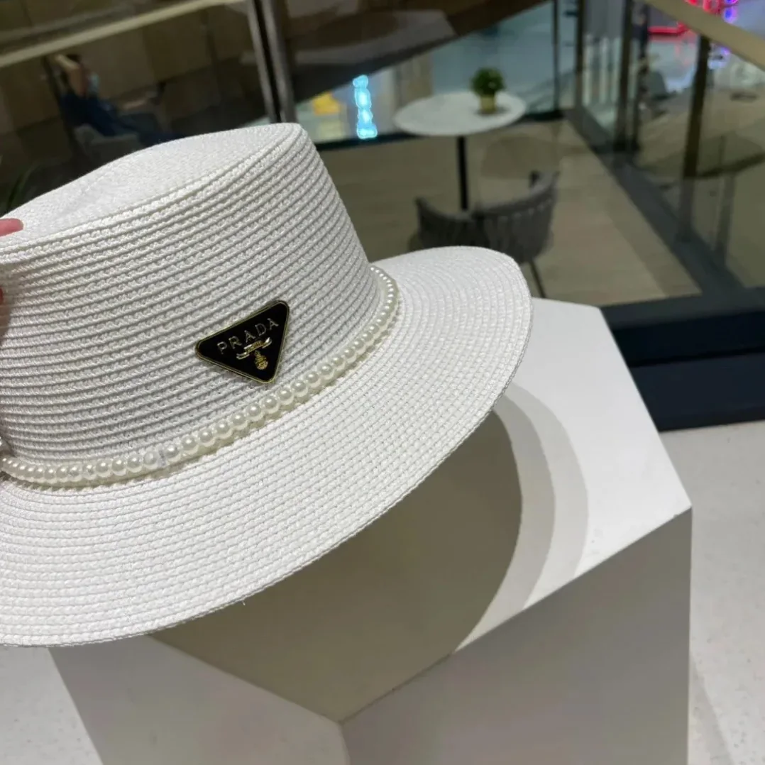 Prada Pearl-Embellished Sun Hat White Straw