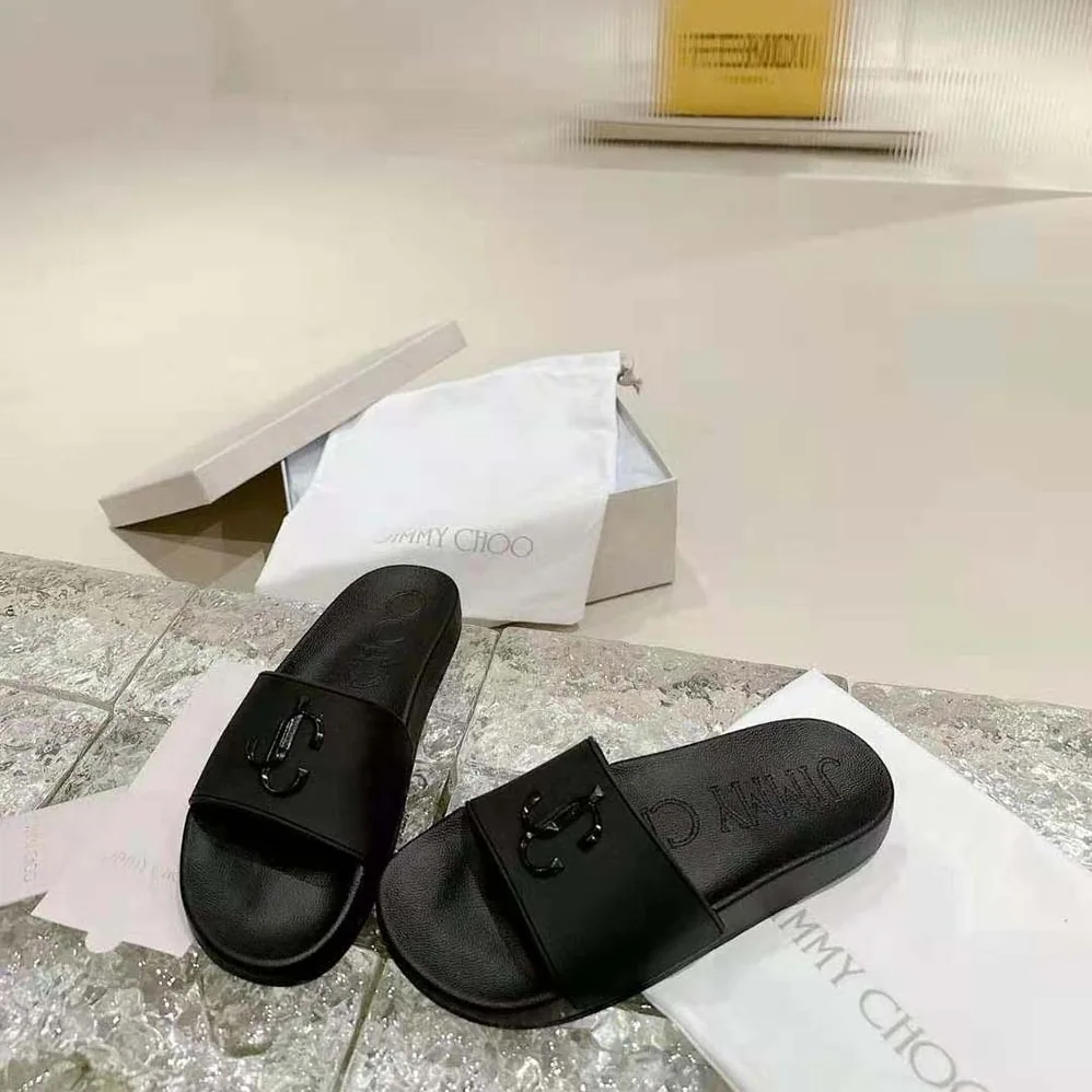 Jimmy Choo Port/F Black Rubber Slides with JC Monogram for Women Jimmy Choo Port/F Black Rubber Slides with JC Monogram for Women