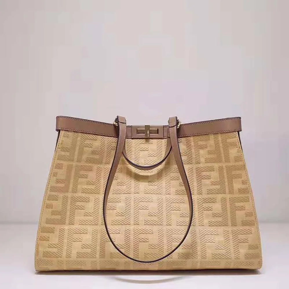 Fendi Peekaboo X for Women in Tote Beige Canvas Bag