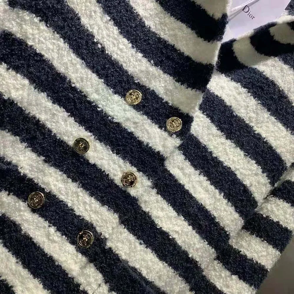 Dior Mariniere Marlene Jacket Navy Blue and Ecru Double for Women in Breasted Cotton Knit