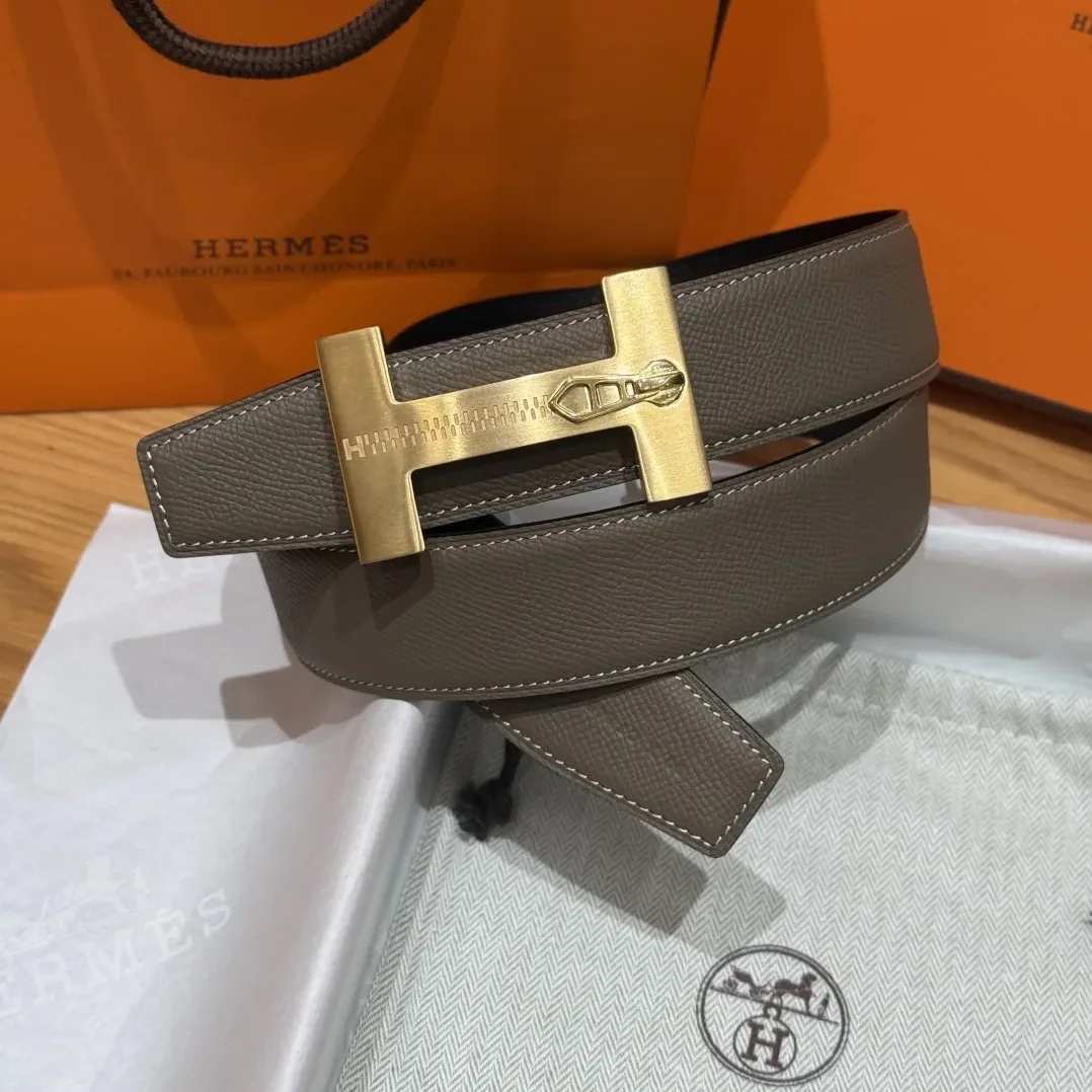 Hermès H-Zip Reversible Belt Taupe & Black