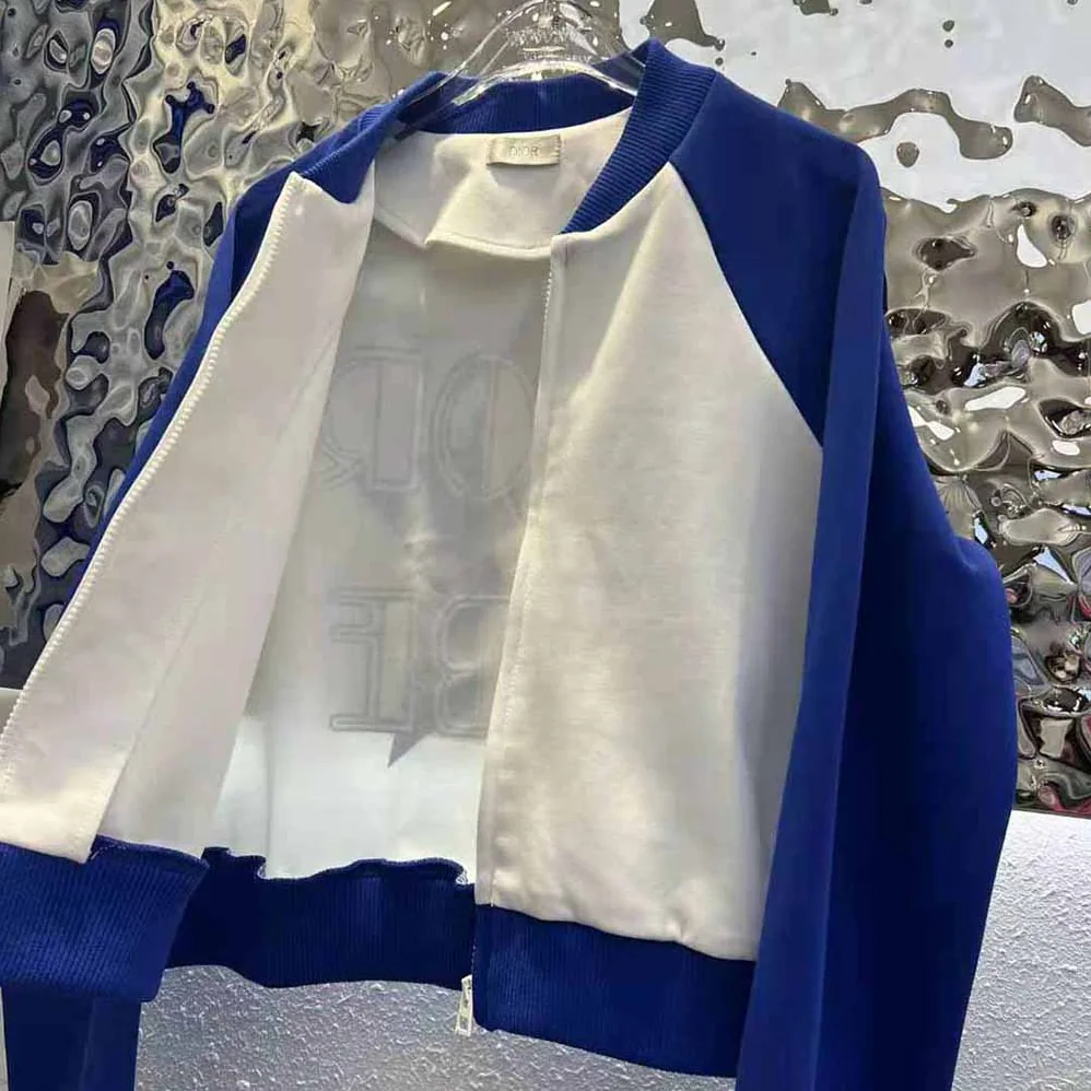 Dior Vibe Bomber Jacket Fluorescent Blue and White Technical Cashmere Jacquard for Women
