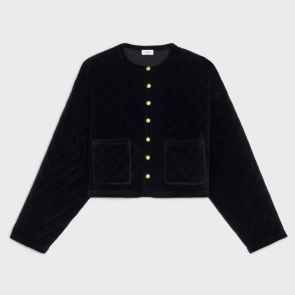 Celine Quilted Cardigan in Velvet Jersey for Women in Black Celine Quilted Cardigan in Velvet Jersey for Women in Black