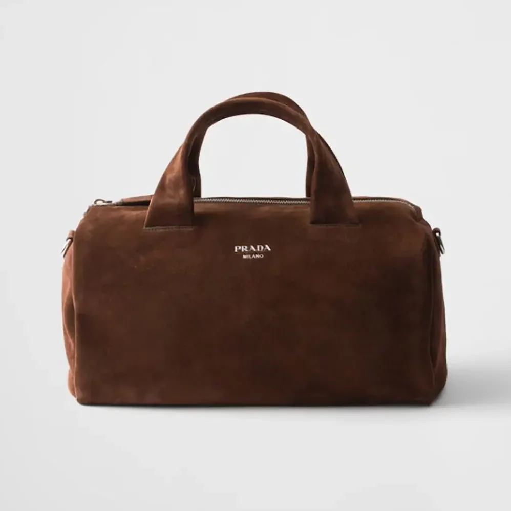 Prada Small Suede Duffle Bag for Unisex in Coffee