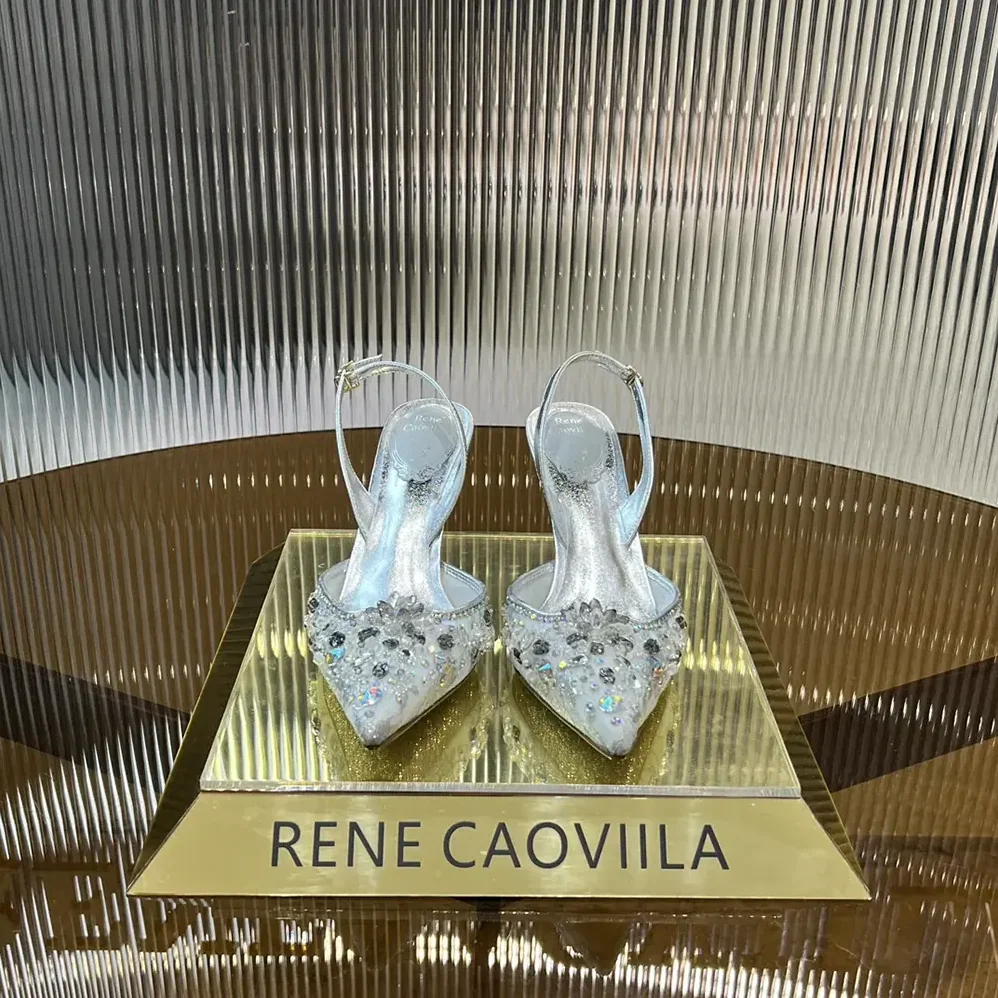 Rene Caovilla Silver Slingbacks Cinderella 75 for Women Rene Caovilla Silver Slingbacks Cinderella 75 for Women