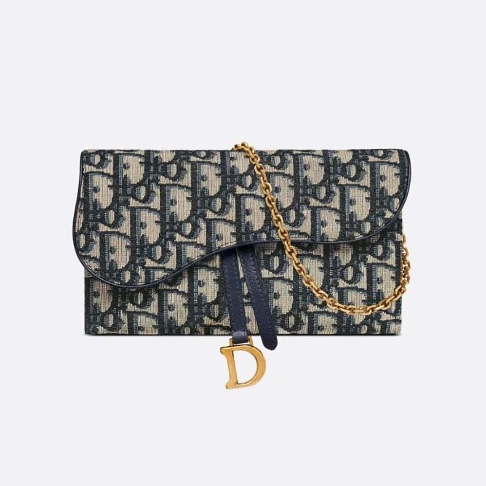 Dior Long Saddle Wallet with Chain Blue Dior Oblique Jacquard for Women Dior Long Saddle Wallet with Chain Blue Dior Oblique Jacquard for Women