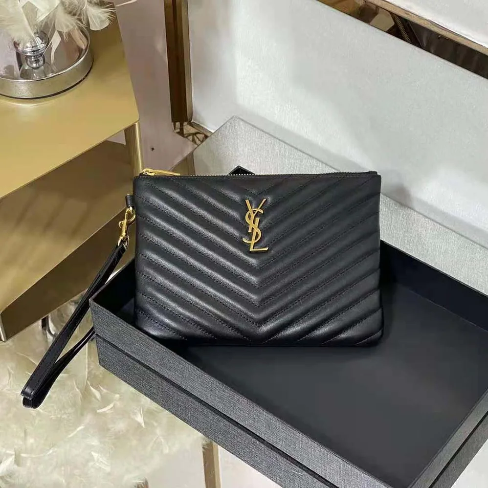 Saint Laurent YSL Monogram A5 Pouch in Matelasse Leather for Women in Black Saint Laurent YSL Monogram A5 Pouch in Matelasse Leather for Women in Black