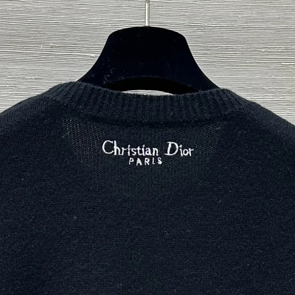 Dior Embroidered Sweater Black and White Cashmere and Silk Knit with New York Motif for Women