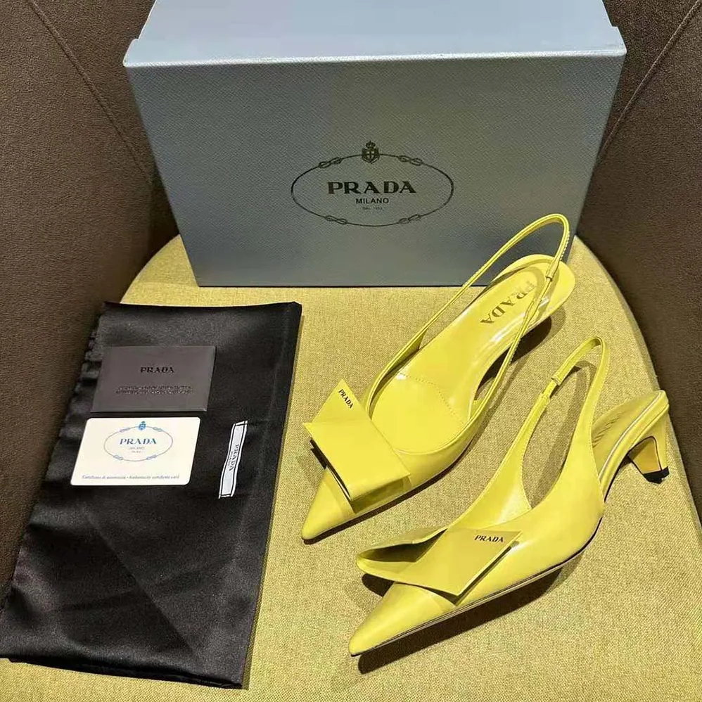Prada Brushed Leather Slingback Pumps for Women in Yellow