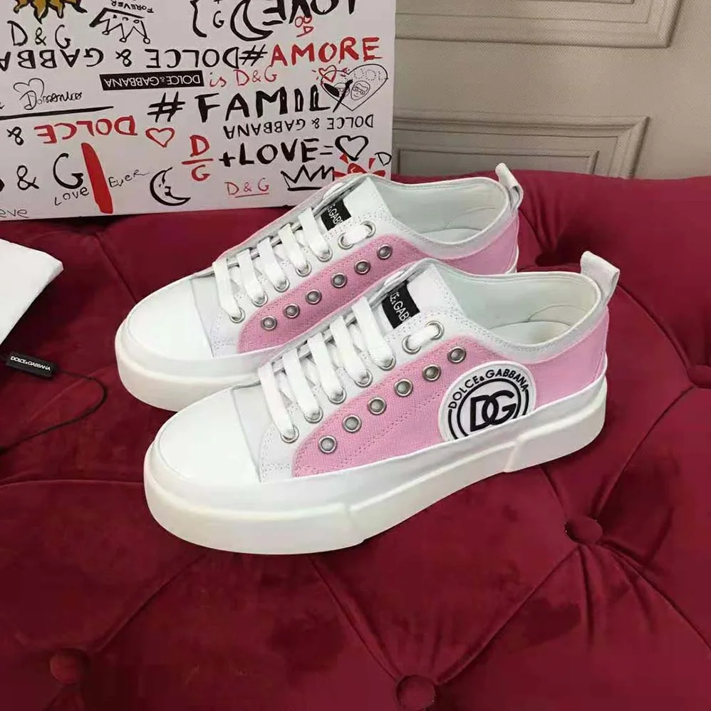 Dolce Gabbana D&G Two-tone Canvas Portofino Light Sneakers with DG Logo for Women Dolce Gabbana D&G Two-tone Canvas Portofino Light Sneakers with DG Logo for Women