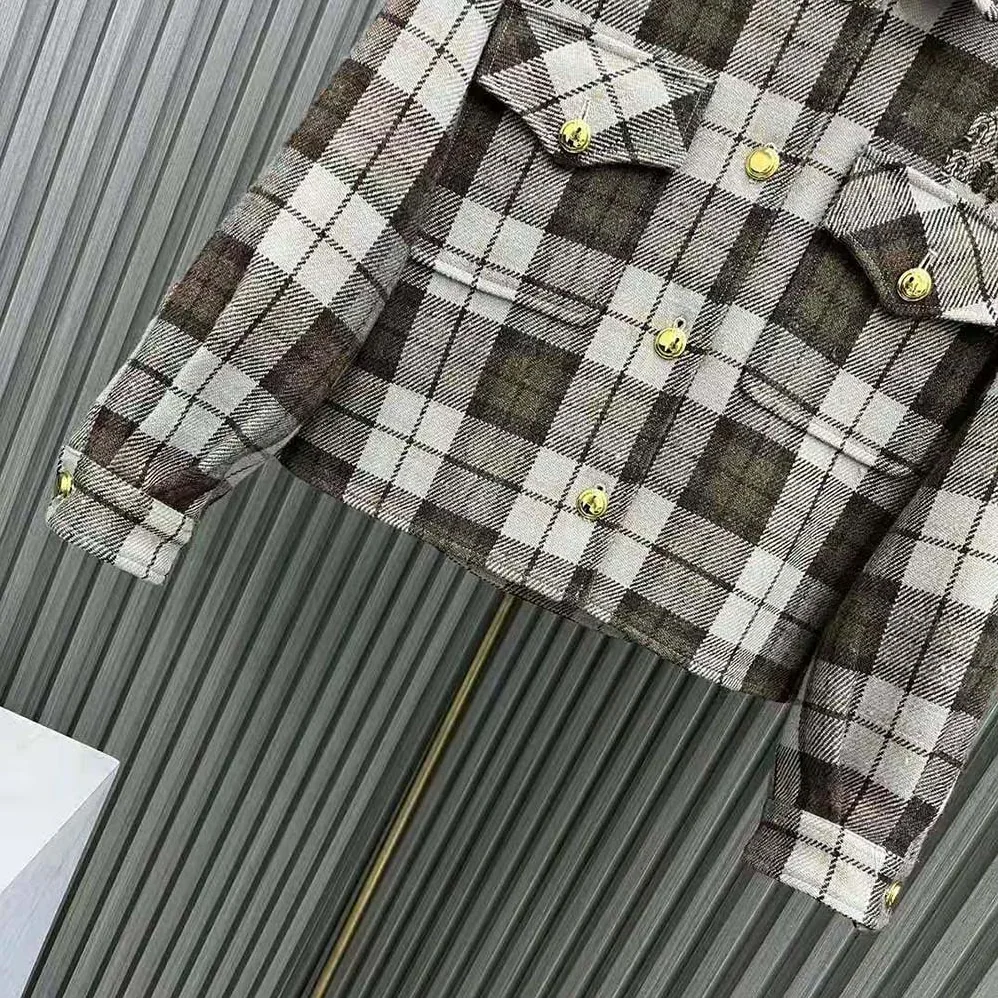 Miu Miu Check Blouson Jacket with Embroidered Logo for Women