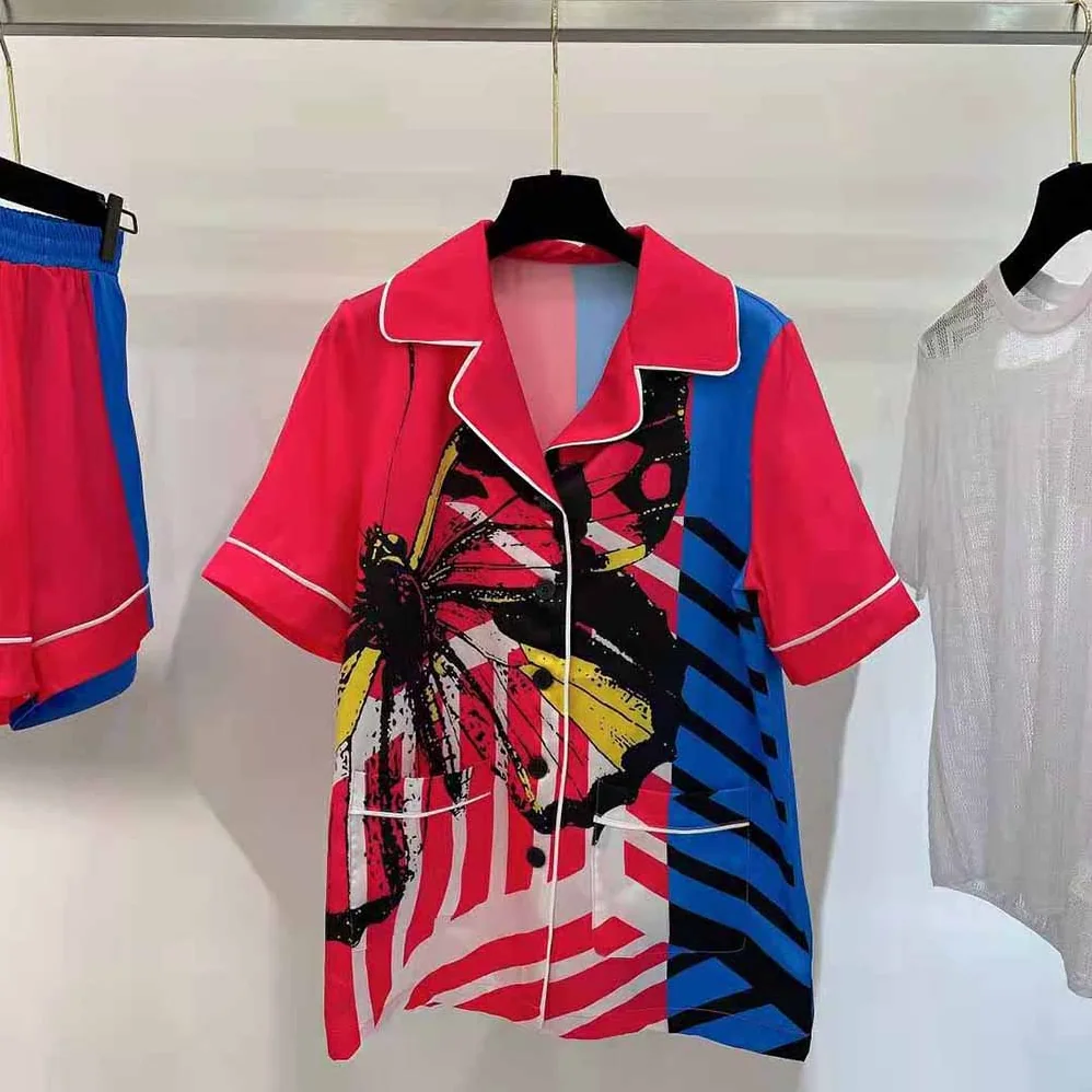 Dior Chez Moi Short-Sleeved Shirt Bright Pink and Fluorescent Blue D for Women in Jungle Pop Silk Twill