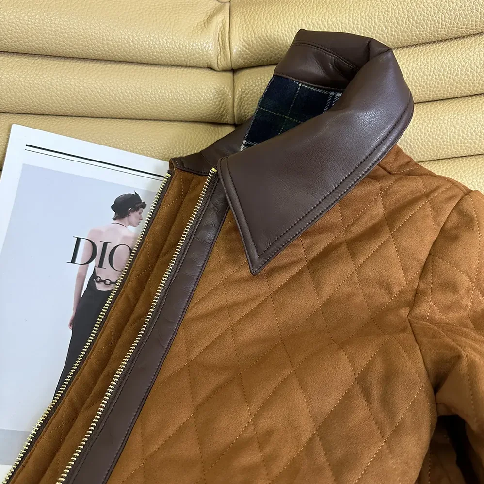 Celine Quilted Jacket In Suede for Women in Brown Celine Quilted Jacket In Suede for Women in Brown