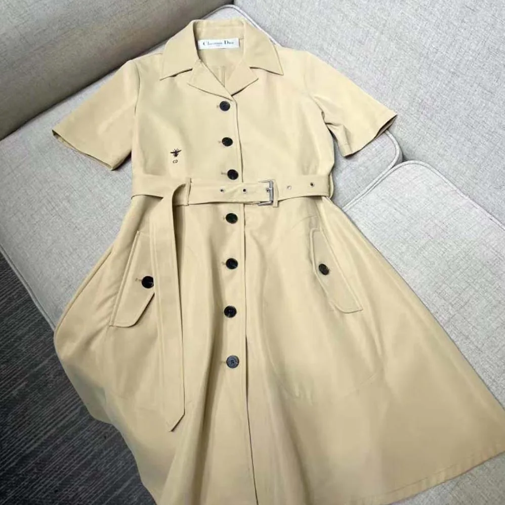 Dior Dress with Belt Beige Cotton Gabardine for Women