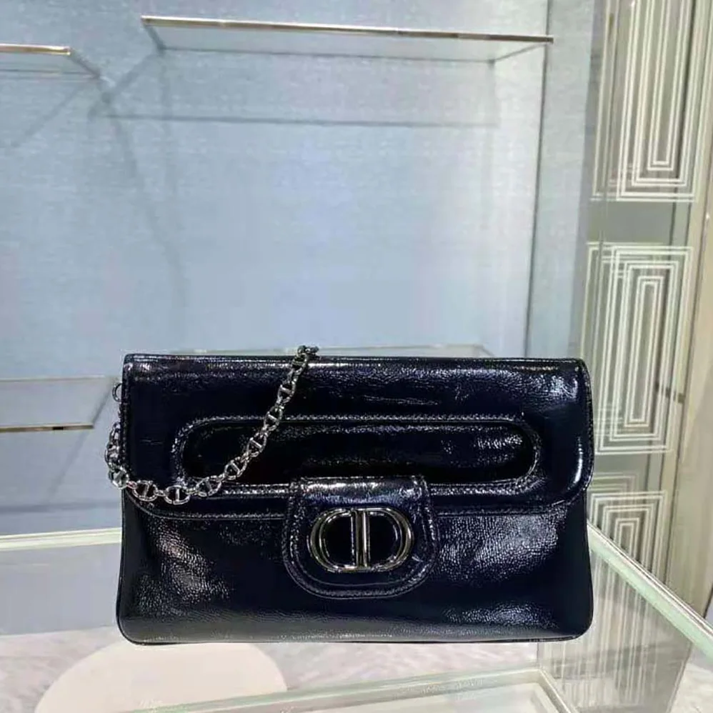 Dior Medium Diordouble Bag Black Crinkled Patent Lambskin for Women Dior Medium Diordouble Bag Black Crinkled Patent Lambskin for Women