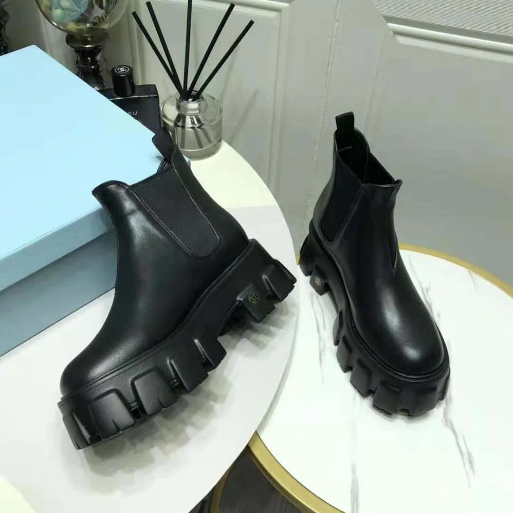 Prada Monolith Brushed Leather Booties for Women Prada Monolith Brushed Leather Booties for Women